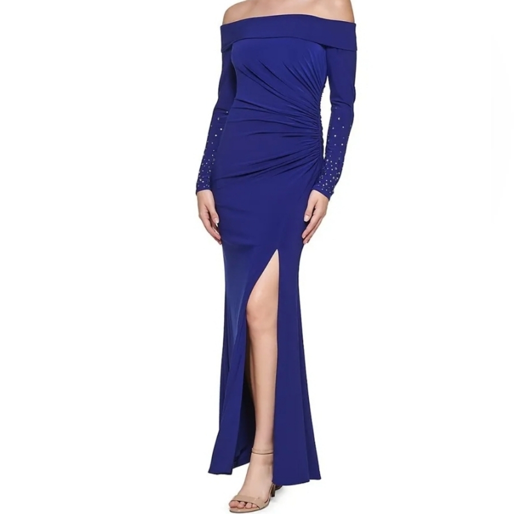 Vince Camuto Elegant Blue Off-Shoulder Dress